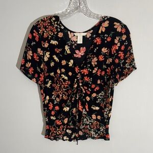 H&M Black Floral Blouse